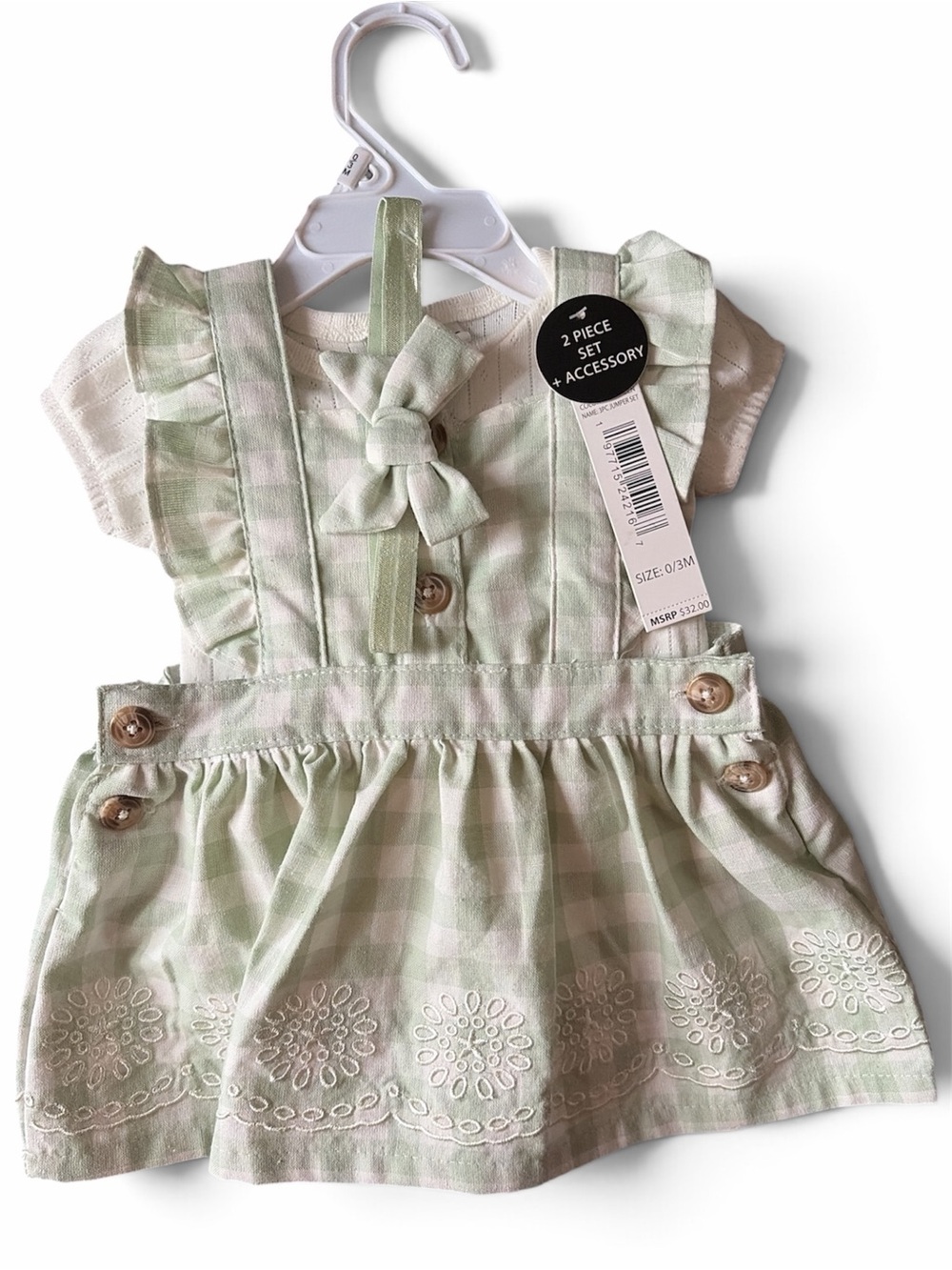 Nicole Miller Green Gingham Baby Dress with Bow - Kids Accessories